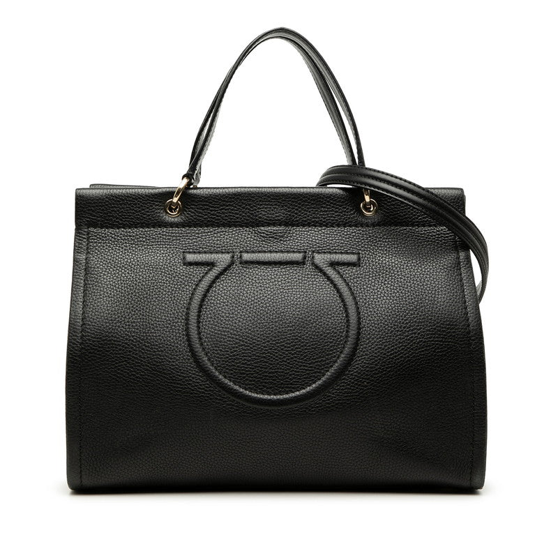 サルヴァトーレフェラガモ ガンチーニ ハンドバッグ ショルダーバッグ 2WAY ブラック レザー レディース Salvatore Ferragamo 【中古】