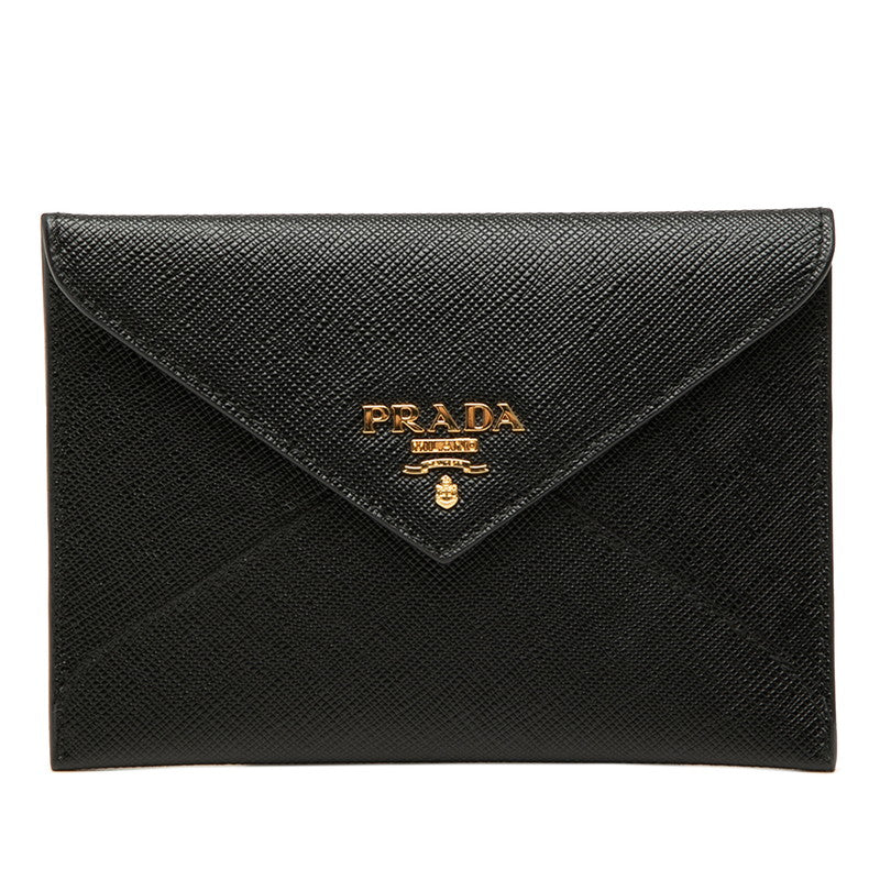 プラダ ロゴ マルチケース カードケース 1MF174 ブラック サフィアーノ レター レディース PRADA 【中古】