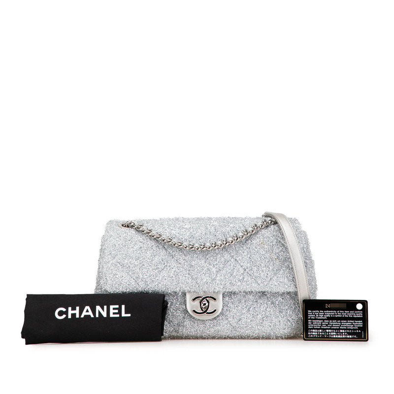 シャネル プールトゥ グリッター チェーン ショルダーバッグ A91984 シルバー マイクロファイバー ラムスキン レディース CHANEL 【中古】