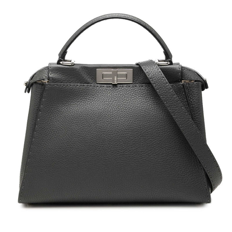 フェンディ セレリア ピーカブー ミディアム ハンドバッグ ショルダーバッグ 2WAY 8NB290 グレー レザー レディース FENDI 中古