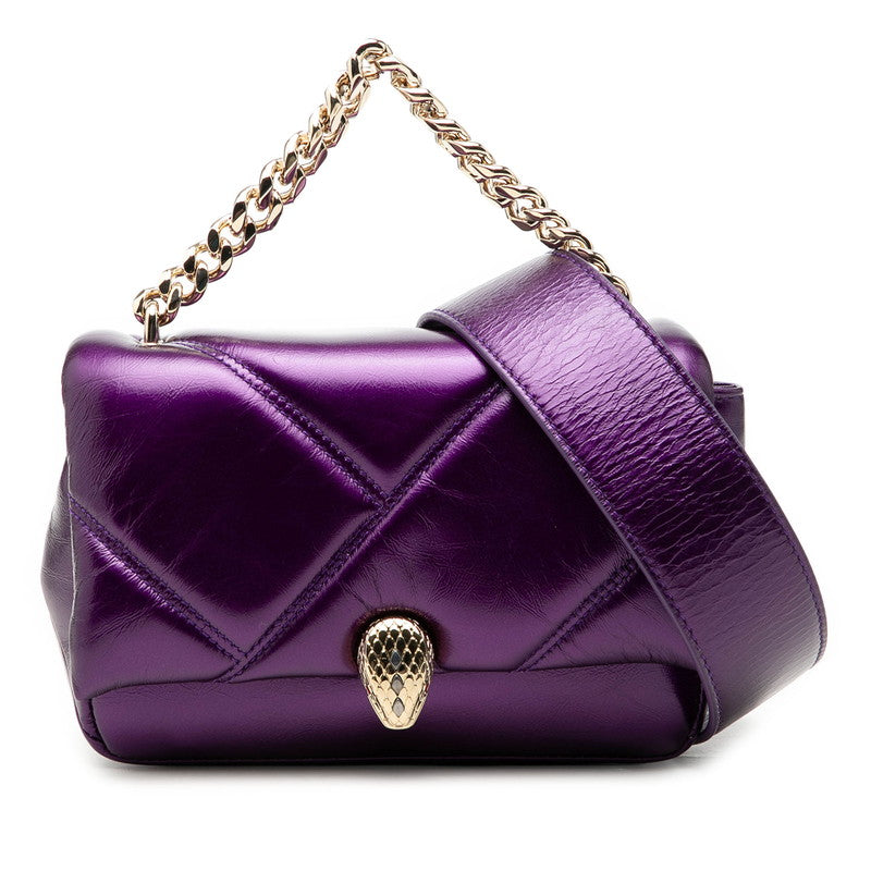 ブルガリ セルペンティ カボション ハンドバッグ ショルダーバッグ 2WAY パープル カーフ レディース BVLGARI 【中古】