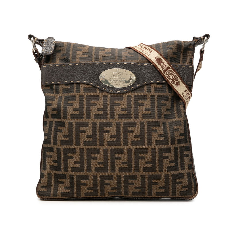 フェンディ ズッカ セレリア 斜め掛け ショルダーバッグ 8BT109 ブラウン キャンバス レザー レディース FENDI 中古