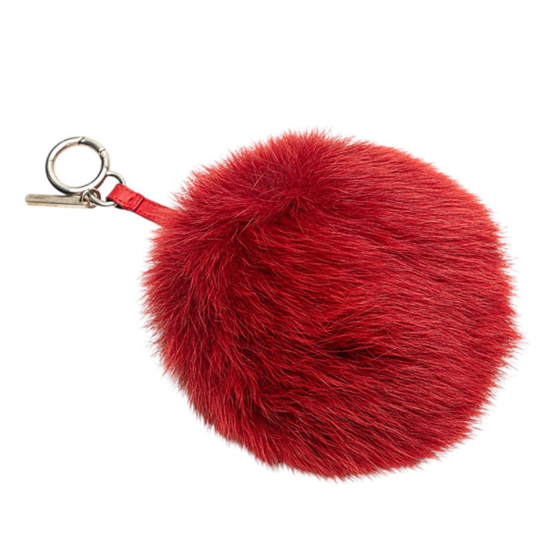 フェンディ ポンポンチャーム チャーム レッド パープル ファー レザー レディース FENDI 【中古】