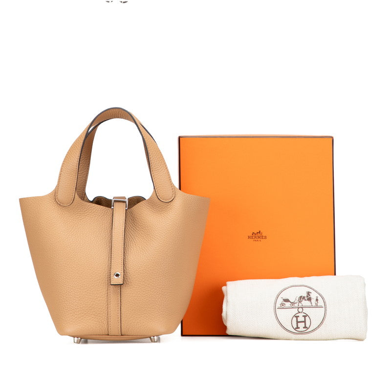 エルメス ピコタンロックPM ハンドバッグ ビスキュイ ベージュ系 シルバー金具 トリヨンクレマンス レディース HERMES 【中古】