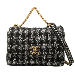 シャネル ココマーク 19 ラージ チェーン ショルダーバッグ ハウンドトゥース ブラック ツイード レディース CHANEL 【中古】