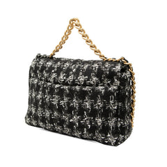 シャネル ココマーク 19 ラージ チェーン ショルダーバッグ ハウンドトゥース ブラック ツイード レディース CHANEL 【中古】