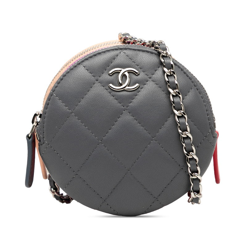 シャネル マトラッセ ココマーク チェーン ショルダーバッグ グレー ピンク パープル ラムスキン レディース CHANEL 【中古】