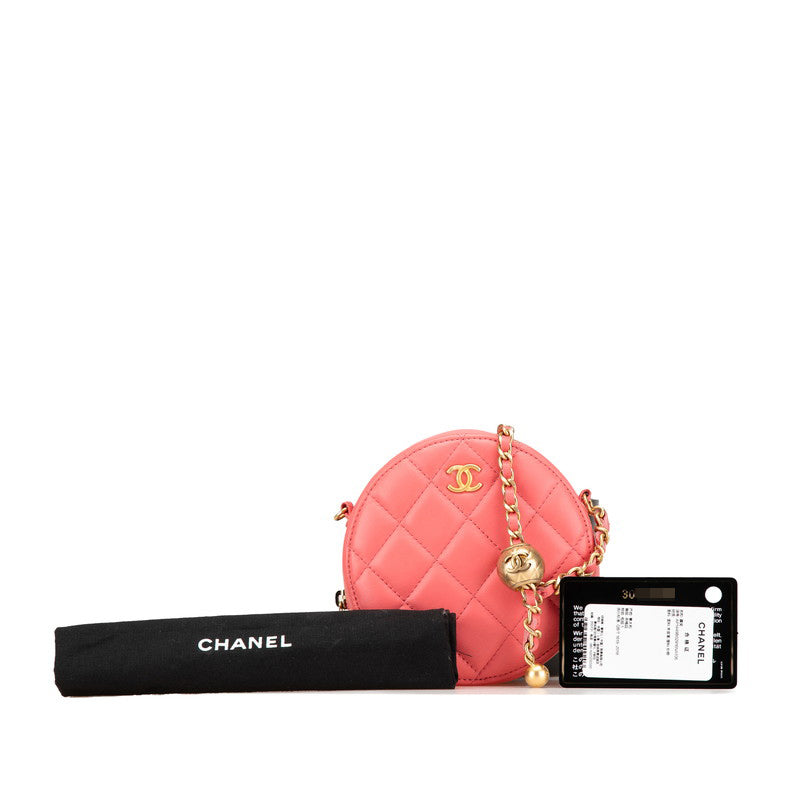 シャネル マトラッセ ココマーク ラウンド チェーン ショルダーバッグ ピンク ラムスキン レディース CHANEL 【中古】