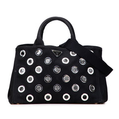 プラダ カナパ グロメット 三角ロゴプレート トートバッグ ショルダーバッグ 2WAY 1BG642 ブラック キャンバス レディース PRADA 【中古】