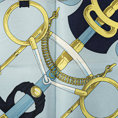 エルメス カレ90 Eperon d’or 黄金の拍車 スカーフ ネイビー ライトブルー マルチカラー シルク レディース HERMES 【中古】