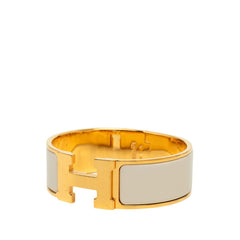 エルメス クリッククラックH PM ブレスレット バングル ゴールド ホワイト メッキ エナメル レディース HERMES 中古