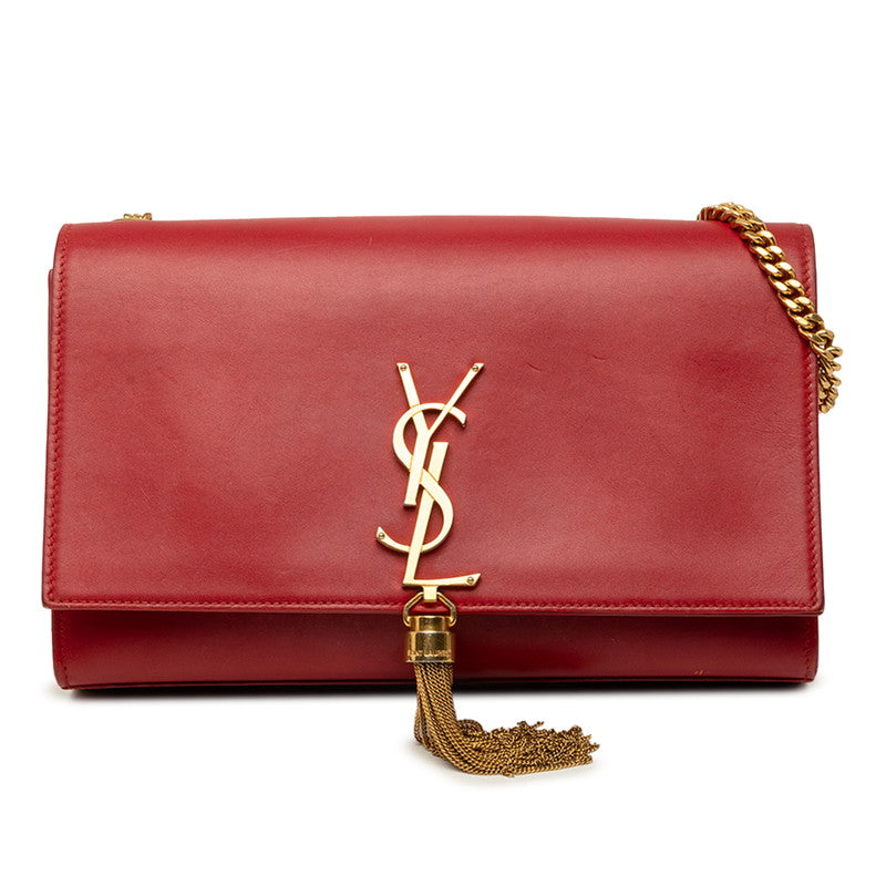 サンローラン YSLロゴ ケイト タッセル チェーン ショルダーバッグ レッド ゴールド レザー レディース SAINT LAURENT 中古
