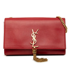 サンローラン YSLロゴ ケイト タッセル チェーン ショルダーバッグ レッド ゴールド レザー レディース SAINT LAURENT 中古