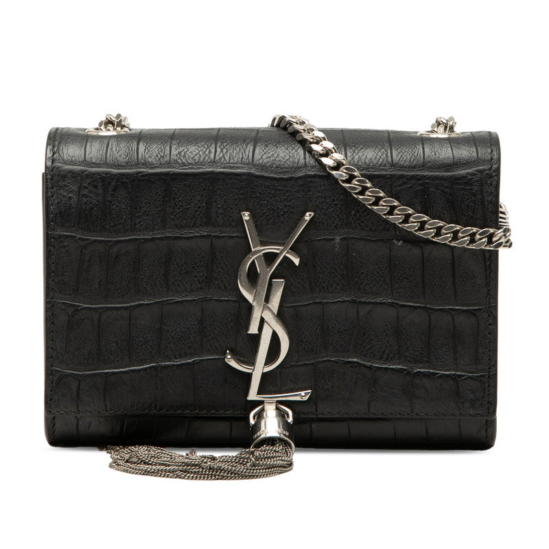 サンローラン YSLロゴ モノグラム ケイト クロコ型押し チェーン ショルダーバッグ ブラック レザー レディース SAINT LAURENT 【中古】