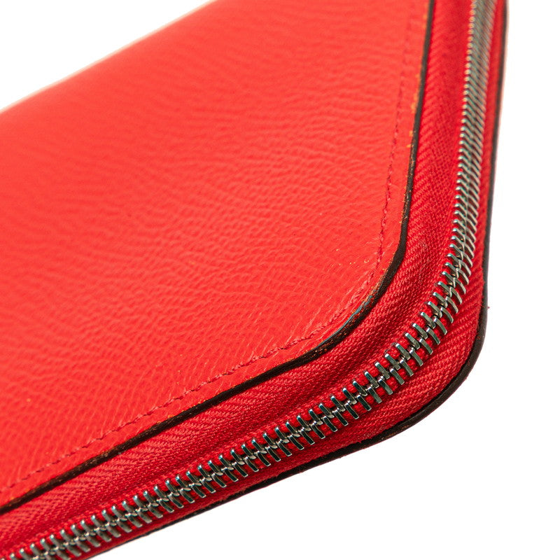 エルメス アザップコンパクト シルクイン シルバー金具 二つ折り財布 コインケース レッド ルージュ系 ヴォーエプソン レディース HERMES 【中古】