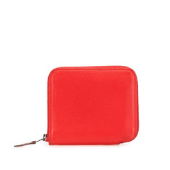 エルメス アザップコンパクト シルクイン シルバー金具 二つ折り財布 コインケース レッド ルージュ系 ヴォーエプソン レディース HERMES 【中古】