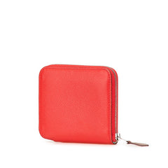 エルメス アザップコンパクト シルクイン シルバー金具 二つ折り財布 コインケース レッド ルージュ系 ヴォーエプソン レディース HERMES 中古