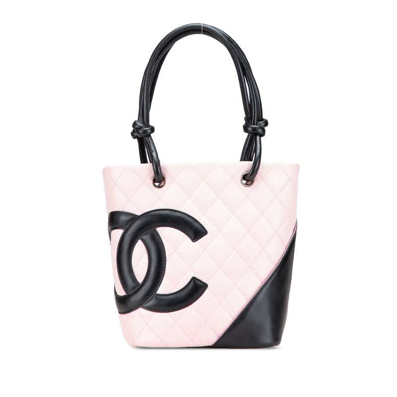 シャネル カンボンライン ココマーク ハンドバッグ トートバッグ ピンク ブラック ラムスキン レディース CHANEL 【中古】