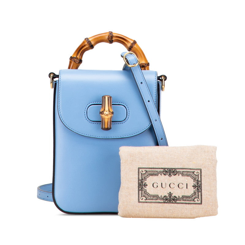 グッチ バンブー ミニ リュック バックパック 702106 ライトブルー レザー レディース GUCCI 【中古】