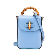 グッチ バンブー ミニ リュック バックパック 702106 ライトブルー レザー レディース GUCCI 【中古】