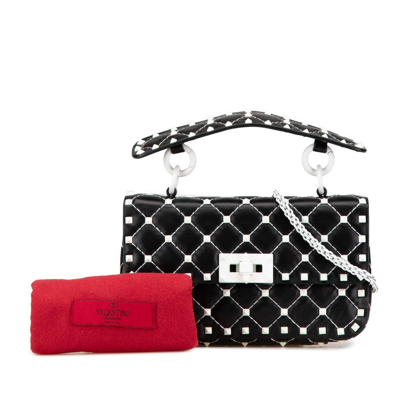 ヴァレンティノ ロックスタッズ スパイク ハンドバッグ ショルダーバッグ 2WAY ブラック ホワイト レザー レディース VALENTINO 【中古】