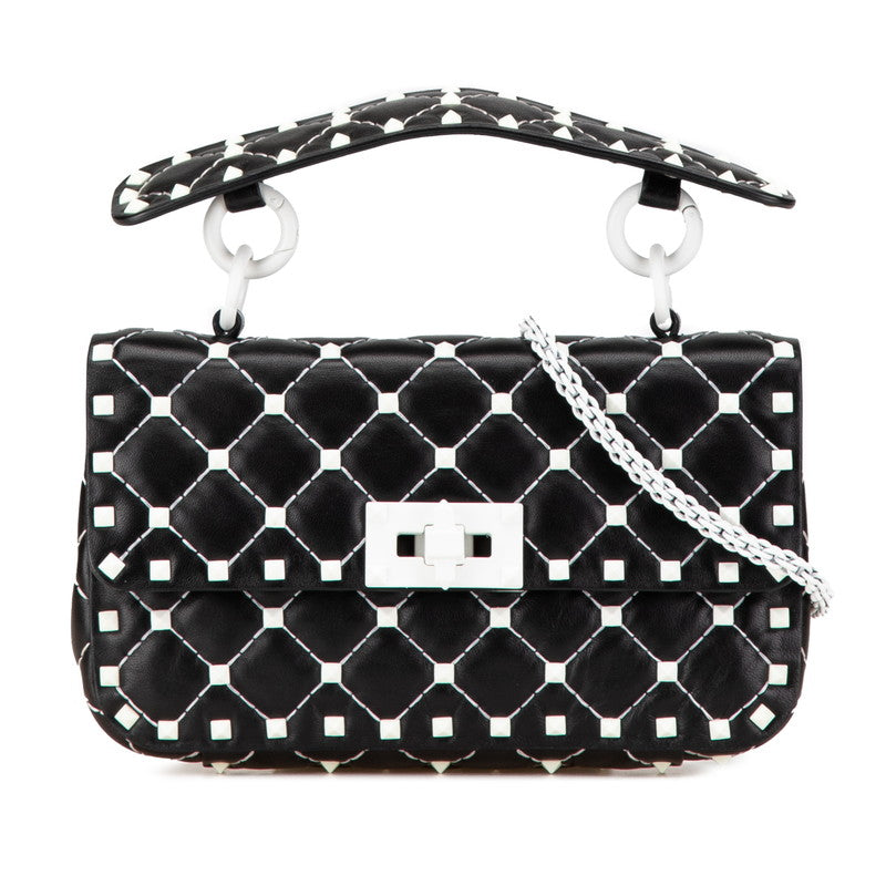 ヴァレンティノ ロックスタッズ スパイク ハンドバッグ ショルダーバッグ 2WAY ブラック ホワイト レザー レディース VALENTINO 【中古】