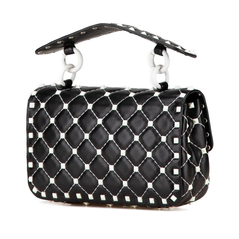 ヴァレンティノ ロックスタッズ スパイク ハンドバッグ ショルダーバッグ 2WAY ブラック ホワイト レザー レディース VALENTINO 【中古】