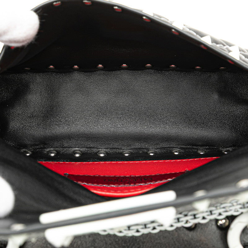 ヴァレンティノ ロックスタッズ スパイク ハンドバッグ ショルダーバッグ 2WAY ブラック ホワイト レザー レディース VALENTINO 【中古】