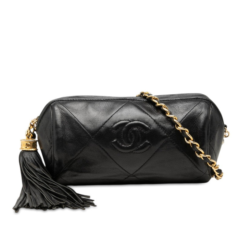 シャネル ココマーク マトラッセ タッセル チェーン ショルダーバッグ ブラック ゴールド ラムスキン レディース CHANEL 中古
