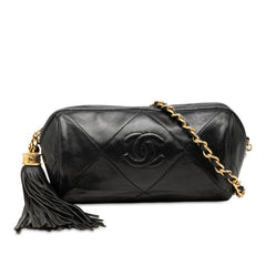 シャネル ココマーク マトラッセ タッセル チェーン ショルダーバッグ ブラック ゴールド ラムスキン レディース CHANEL 中古