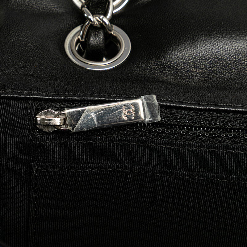 シャネル ココマーク チェーン ショルダーバッグ ハンドバッグ ブルー ブラック レザー コットンジャージ レディース CHANEL 【中古】
