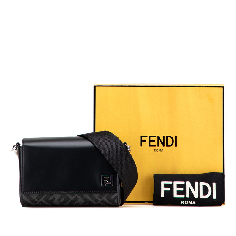 フェンディ FF クロスボディバッグ ショルダーバッグ 7M0363 ネイビー ブラック PVC レザー メンズ FENDI 【中古】