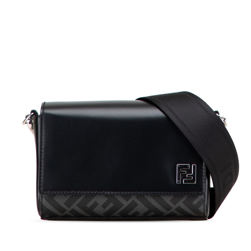 フェンディ FF クロスボディバッグ ショルダーバッグ 7M0363 ネイビー ブラック PVC レザー メンズ FENDI 【中古】
