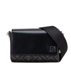 フェンディ FF クロスボディバッグ ショルダーバッグ 7M0363 ネイビー ブラック PVC レザー メンズ FENDI 【中古】