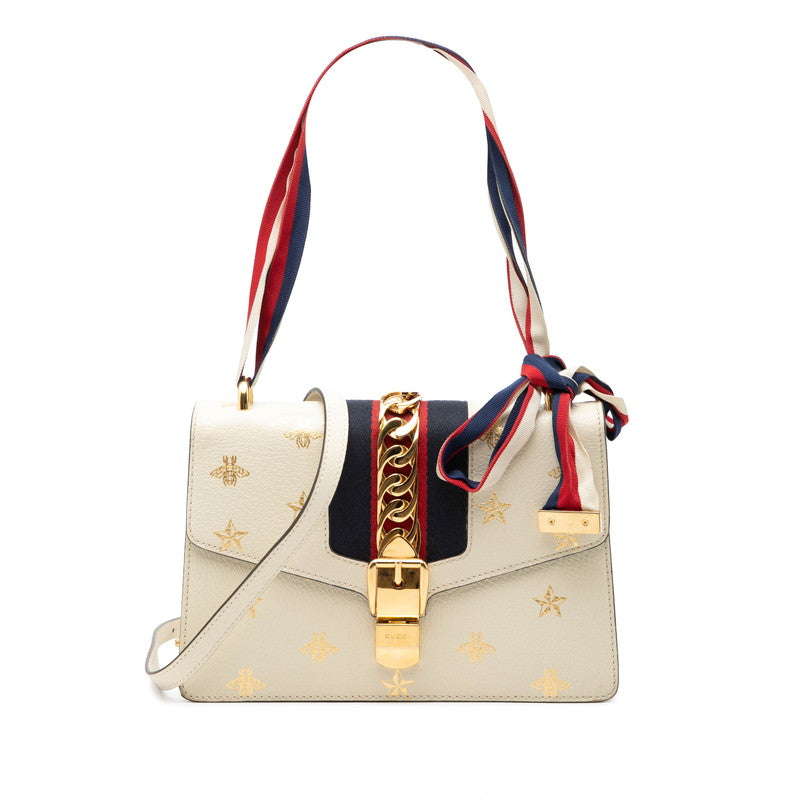 グッチ シルヴィ ビー＆スター シェリーライン ショルダーバッグ 524405 アイボリー系 ゴールド レザー レディース GUCCI 【中古】