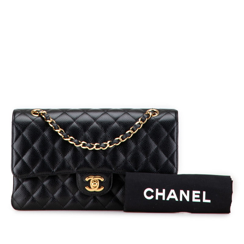 シャネル マトラッセ25 ココマーク ダブルフラップ チェーン ショルダーバッグ ブラック キャビアスキン レディース CHANEL 【中古】