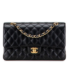 シャネル マトラッセ25 ココマーク ダブルフラップ チェーン ショルダーバッグ ブラック キャビアスキン レディース CHANEL 【中古】