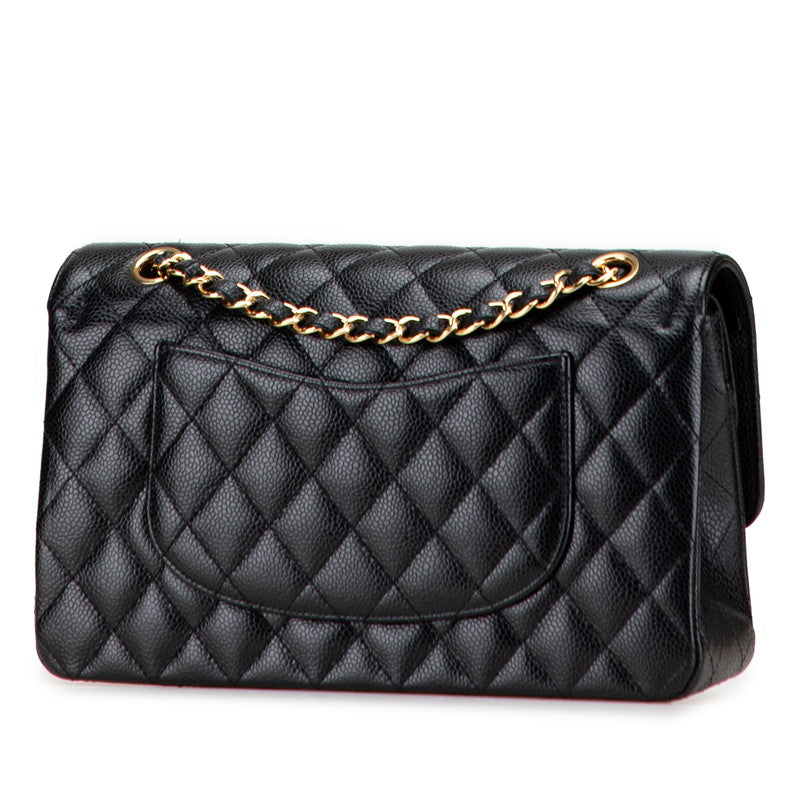 シャネル マトラッセ25 ココマーク ダブルフラップ チェーン ショルダーバッグ ブラック キャビアスキン レディース CHANEL 【中古】