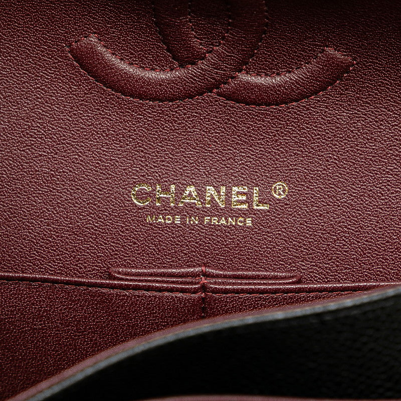 シャネル マトラッセ25 ココマーク ダブルフラップ チェーン ショルダーバッグ ブラック キャビアスキン レディース CHANEL 【中古】
