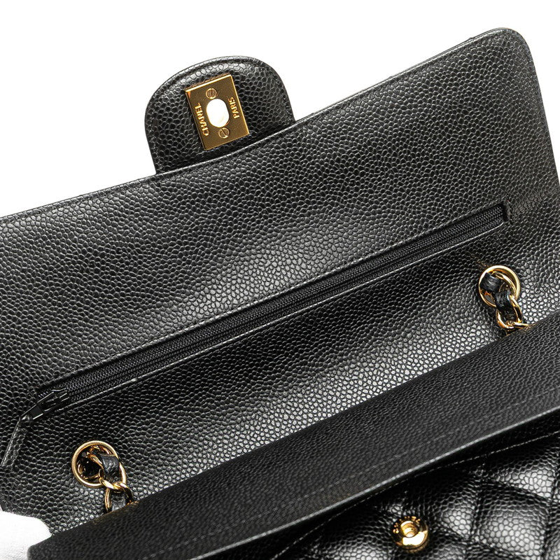 シャネル マトラッセ25 ココマーク ダブルフラップ チェーン ショルダーバッグ ブラック キャビアスキン レディース CHANEL 【中古】