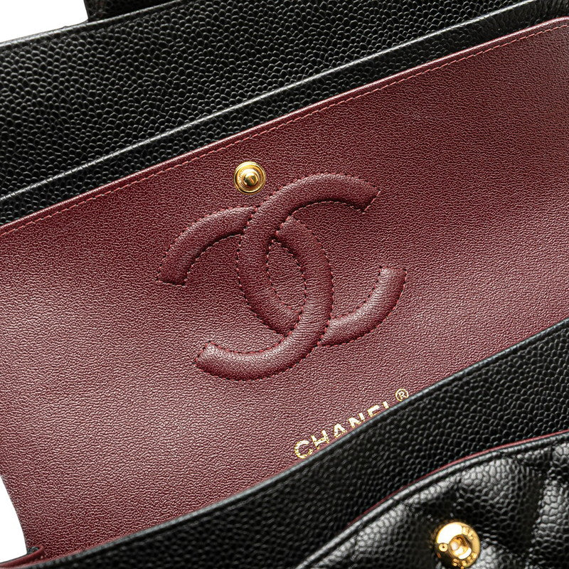 シャネル マトラッセ25 ココマーク ダブルフラップ チェーン ショルダーバッグ ブラック キャビアスキン レディース CHANEL 【中古】