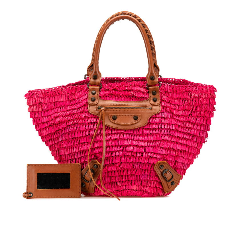バレンシアガ ハンドバッグ かごバッグ 286990 ピンク ブラウン ラフィア レザー レディース BALENCIAGA 【中古】