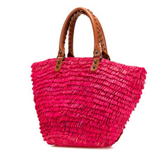 バレンシアガ ハンドバッグ かごバッグ 286990 ピンク ブラウン ラフィア レザー レディース BALENCIAGA 【中古】