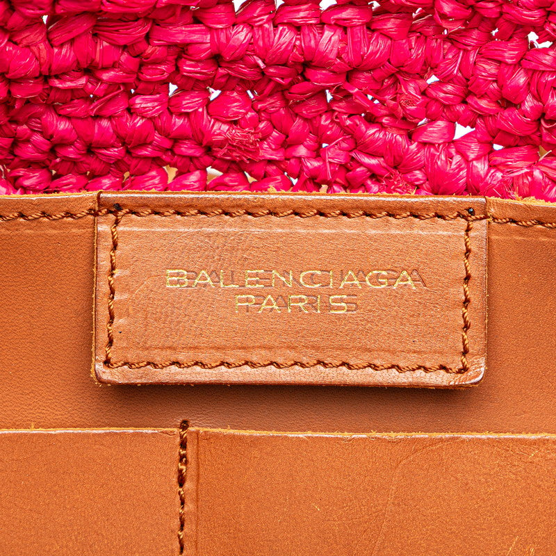 バレンシアガ ハンドバッグ かごバッグ 286990 ピンク ブラウン ラフィア レザー レディース BALENCIAGA 【中古】