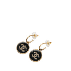 シャネル ココマーク ラウンド フープピアス 06V刻印 ブラック ゴールド メッキ レディース CHANEL 【中古】
