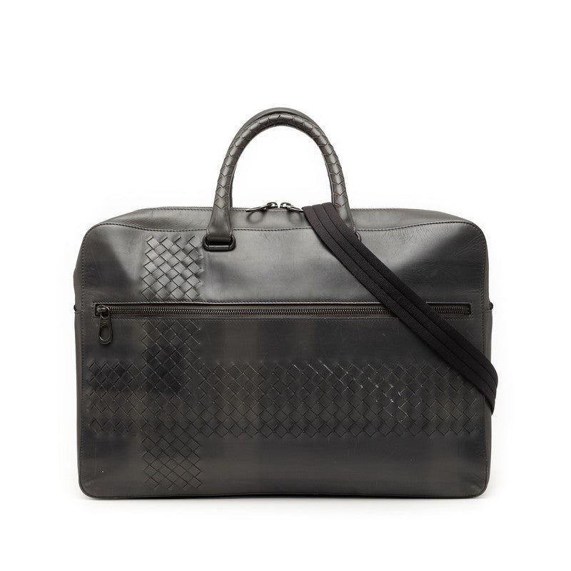 ボッテガヴェネタ イントレチャート ビジネスバッグ ブリーフケース ショルダーバッグ 2WAY グレー レザー メンズ BOTTEGAVENETA 【中古】
