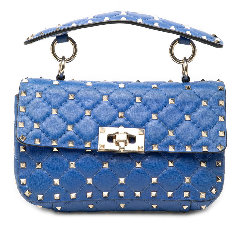 ヴァレンティノ ロックスタッズ スパイク チェーン ハンドバッグ ポーチ ブルー レザー レディース VALENTINO 【中古】