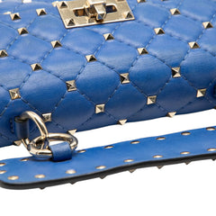 ヴァレンティノ ロックスタッズ スパイク チェーン ハンドバッグ ポーチ ブルー レザー レディース VALENTINO 【中古】