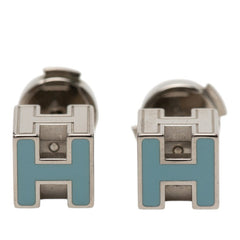 エルメス カージュ ド アッシュ Hキューブ ピアス シルバー ライトブルー メタル エナメル レディース HERMES 中古