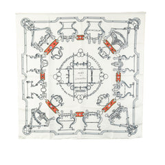 エルメス カレ90 MORS ETGOURMETTES 馬術と鎖 スカーフ ホワイト シルバー マルチカラー シルク レディース HERMES 【中古】